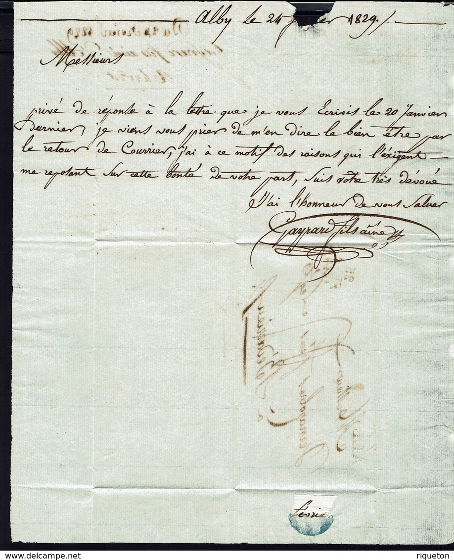 FR - Marque Postale "77 ALBY" Lettre Du 25 Février 1829 Pour Bédarrieux, Port Dû, Taxe Manuscrite 4 Décimes - TB - - 1801-1848: Precursores XIX