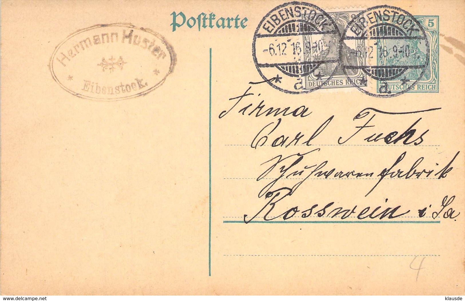 Hermann Huster Eibenstock 1916 - Cartes Postales