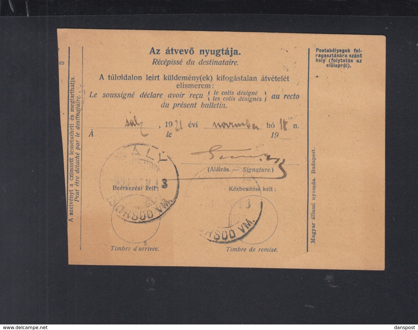 Hungary Parcel Card 1921 Budapest To Saly Tax - Covers & Documents