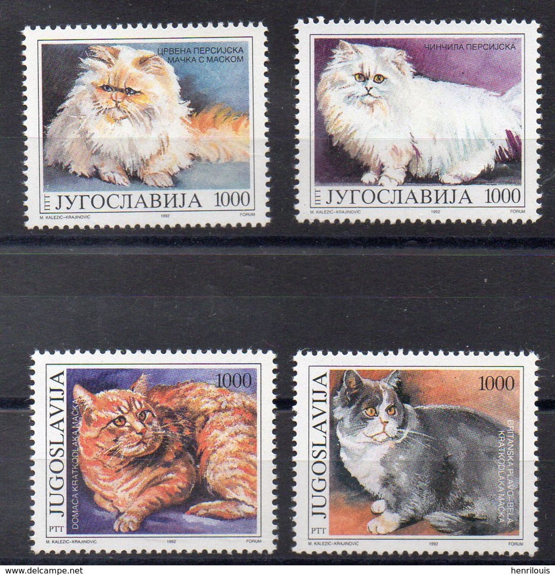 YOUGOSLAVIE   Timbres Neufs ** De 1992  ( Ref 5860 ) Animaux - Chats - Neufs