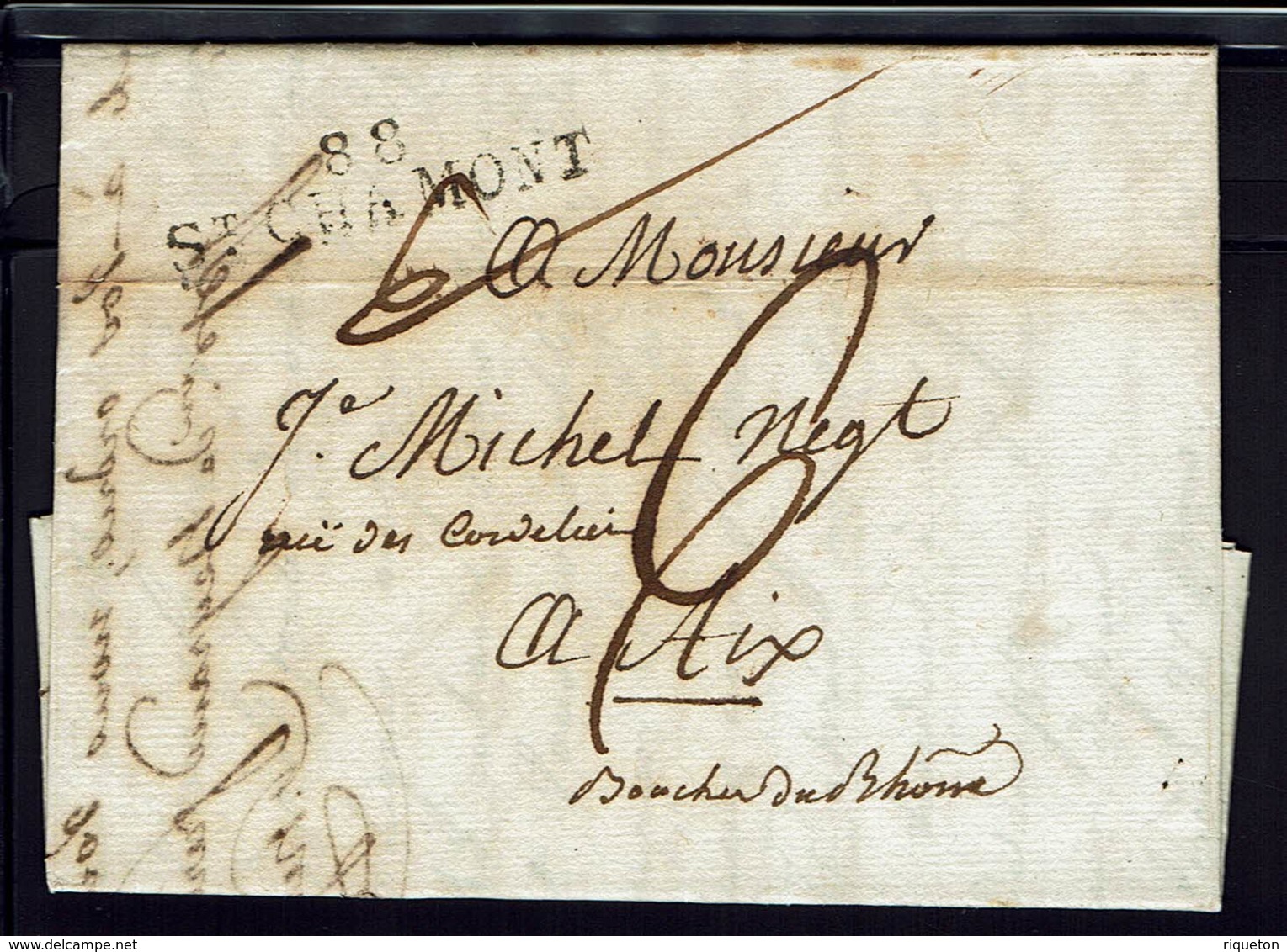 FR - Marque "88 St CHAMONT" Lettre Du 9 Vendemiaire An 12 Pour Aix - Port Dû, Taxe Manuscrite 6 Décimes - B/TB - - 1701-1800: Précurseurs XVIII