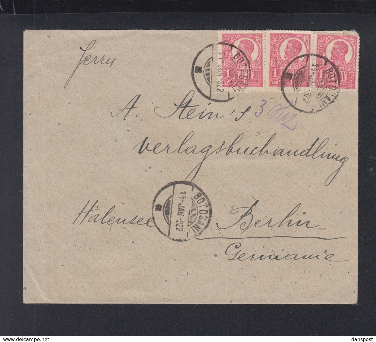 Romania Cover 1922 Botosani To Berlin - Covers & Documents