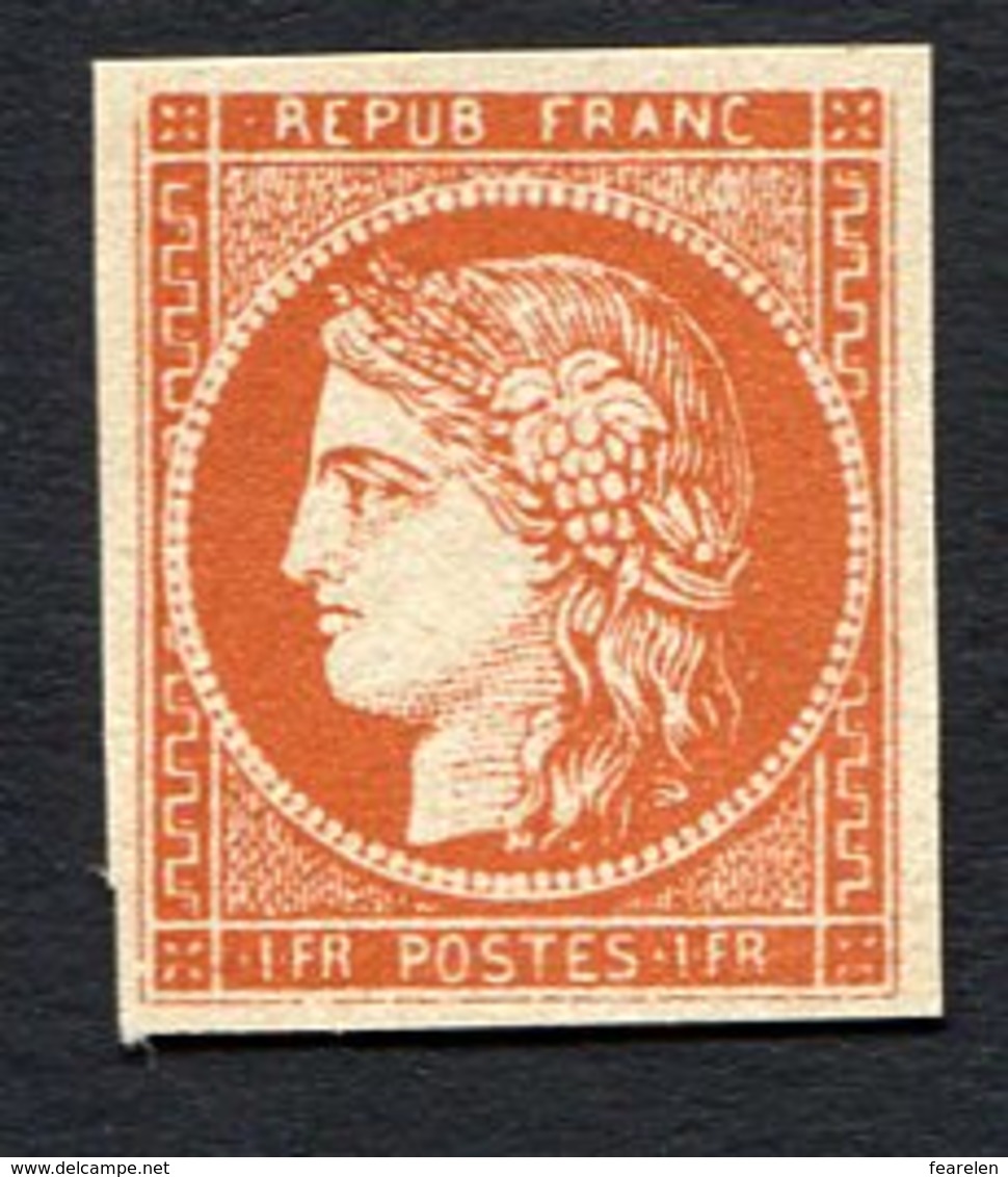 France N°7, 1F Vermillon Neuf, Très Beau Faux - 1849-1850 Ceres