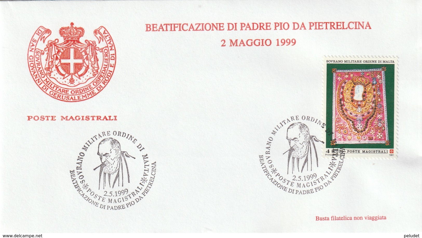 SMOM - Sovrano Militare Ordine Di Malta - Postmark BEATIFICAZIONE DI PADRE PIO DA PIETRELCINA 2.5.1999 - Malta (la Orden De)