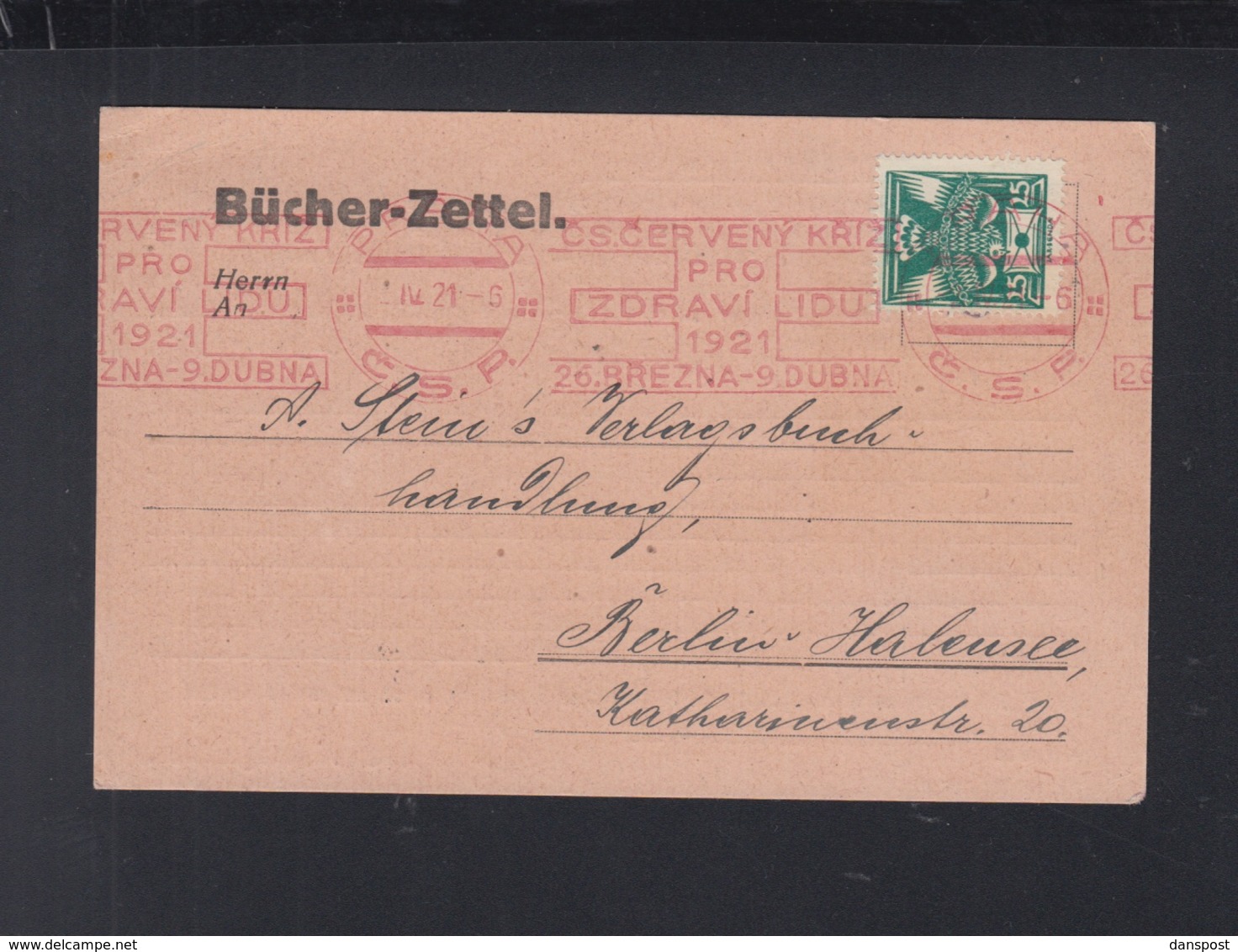 Tschechoslowakei PK 1921 Mit Rotem Maschinenstempel Prag - Briefe U. Dokumente