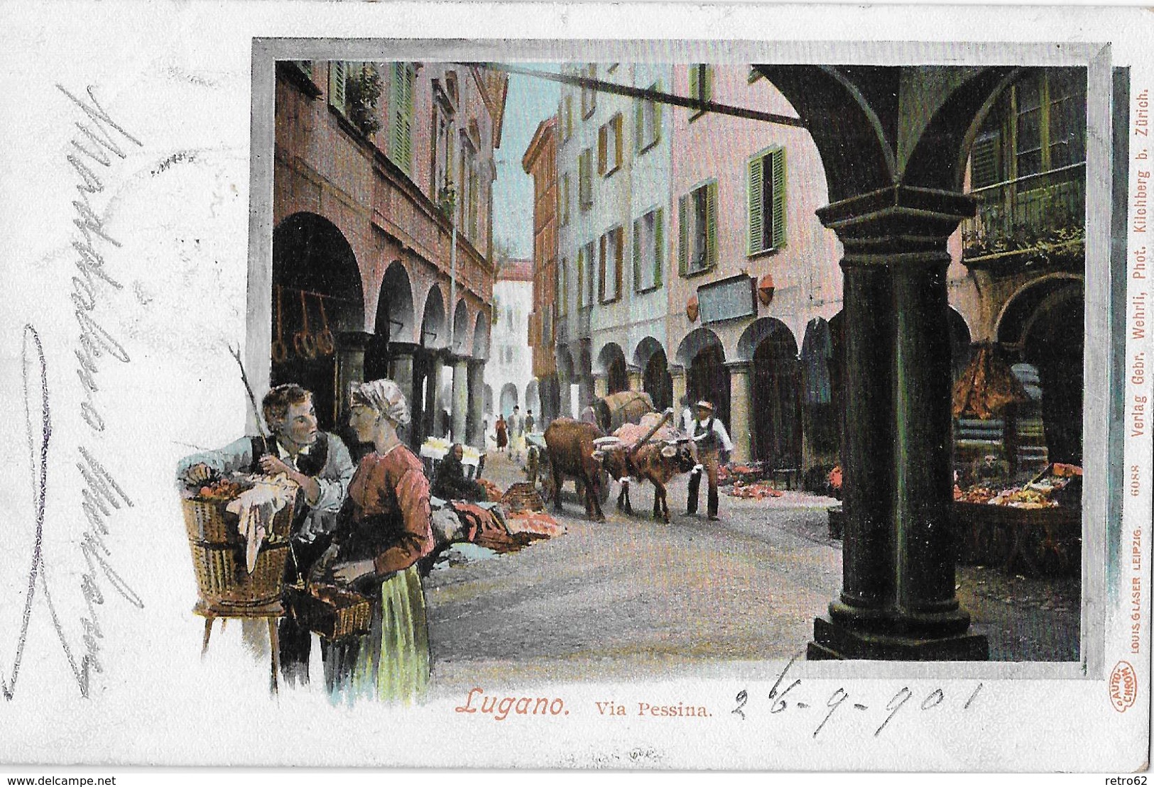 MERCATO A LUGANO → Markt In Der Via Pessina, Schöne Lithokarte Anno 1901 - Lugano