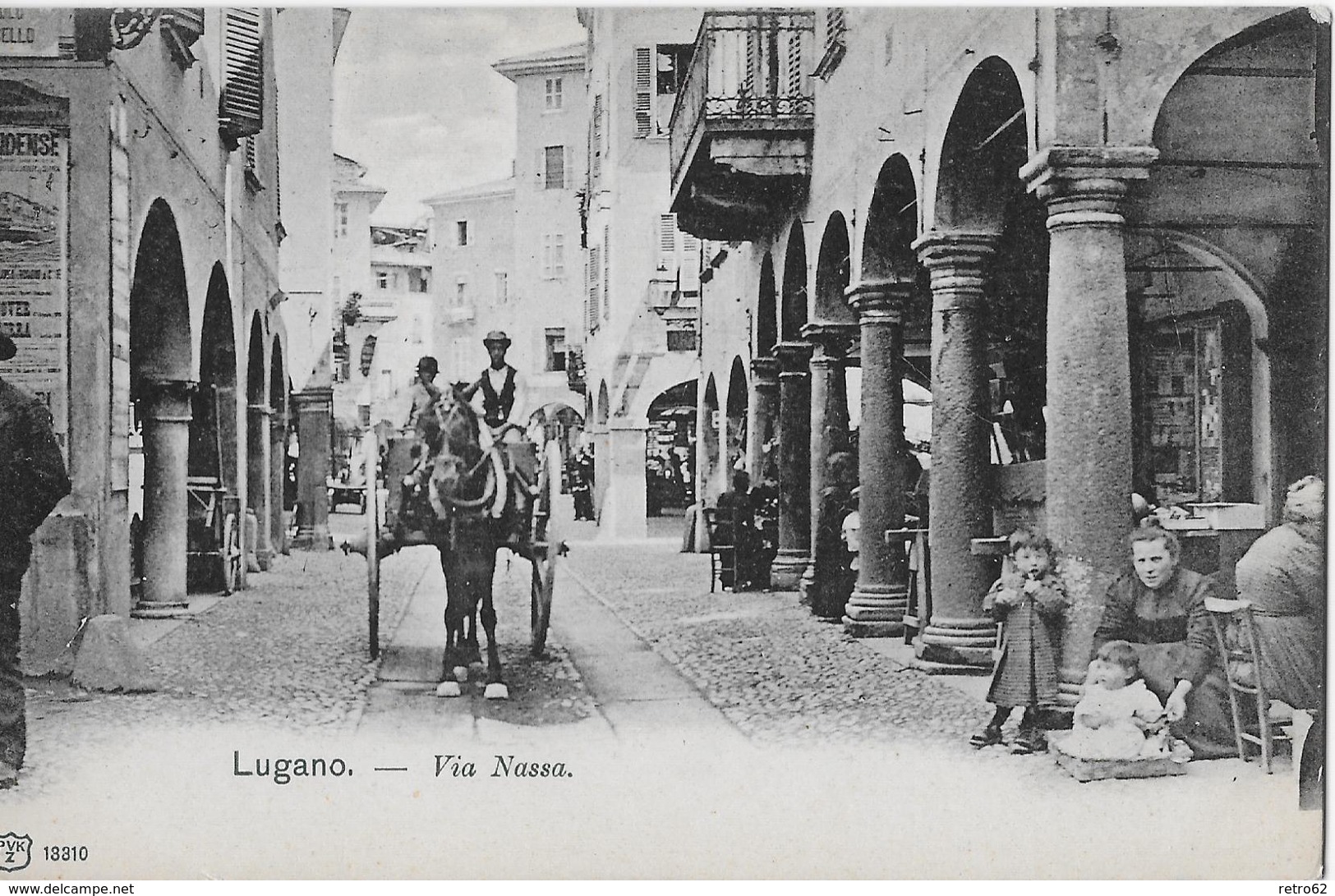 MERCATO A LUGANO → Markt In Der Via Nassa Mit Kutsche, Ca.1900 - Lugano