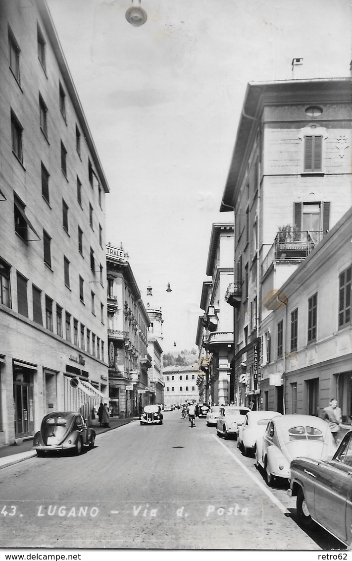 LUGANO → Via D. Posta  Mit Oldtimern (alte VW-Käfer) Anno 1956 - Lugano