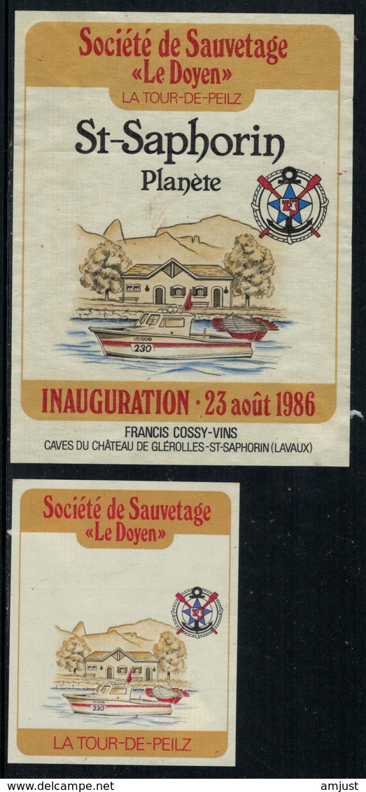 Rare // Etiquette De Vin // Bateau à Moteur // St.-Saphorin, Sauvetage "le Doyen" La Tour-de-Peilz - Segelboote & -schiffe