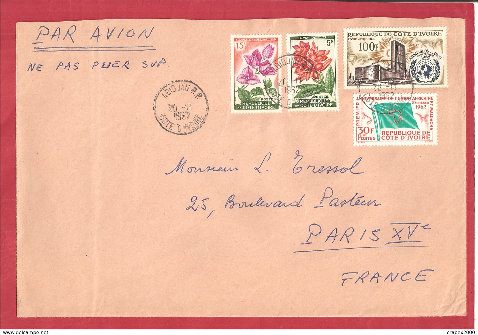 Y&T N°193A+207++ABIDJAN    Vers  FRANCE 1962 - Côte D'Ivoire (1960-...)