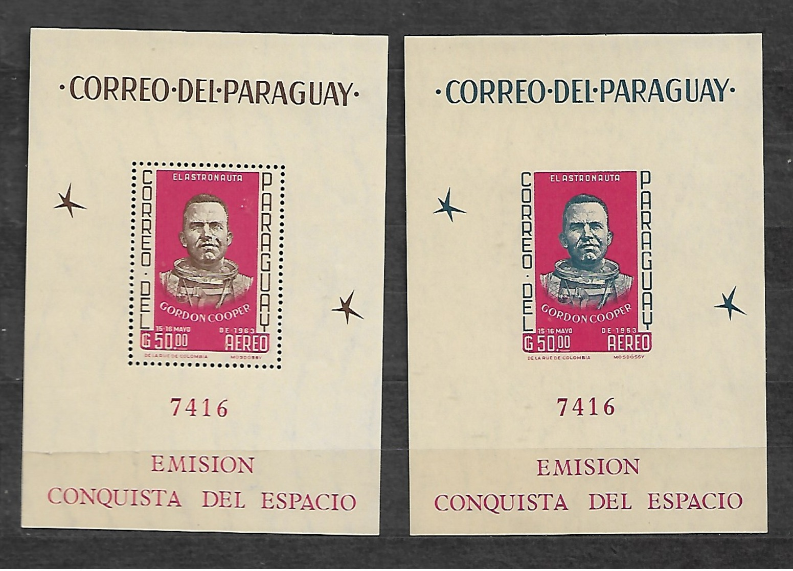 #B128# PARAGUAY MICHEL BL 46-47 MNH**, SPACE, ASTRONAUT. SAME NUMERATION. - Paraguay