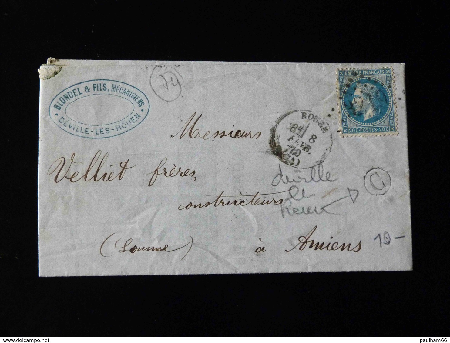 LETTRE DE DEVILLE LES ROUEN POUR AMIENS  -  1870  - - 1801-1848: Precursori XIX