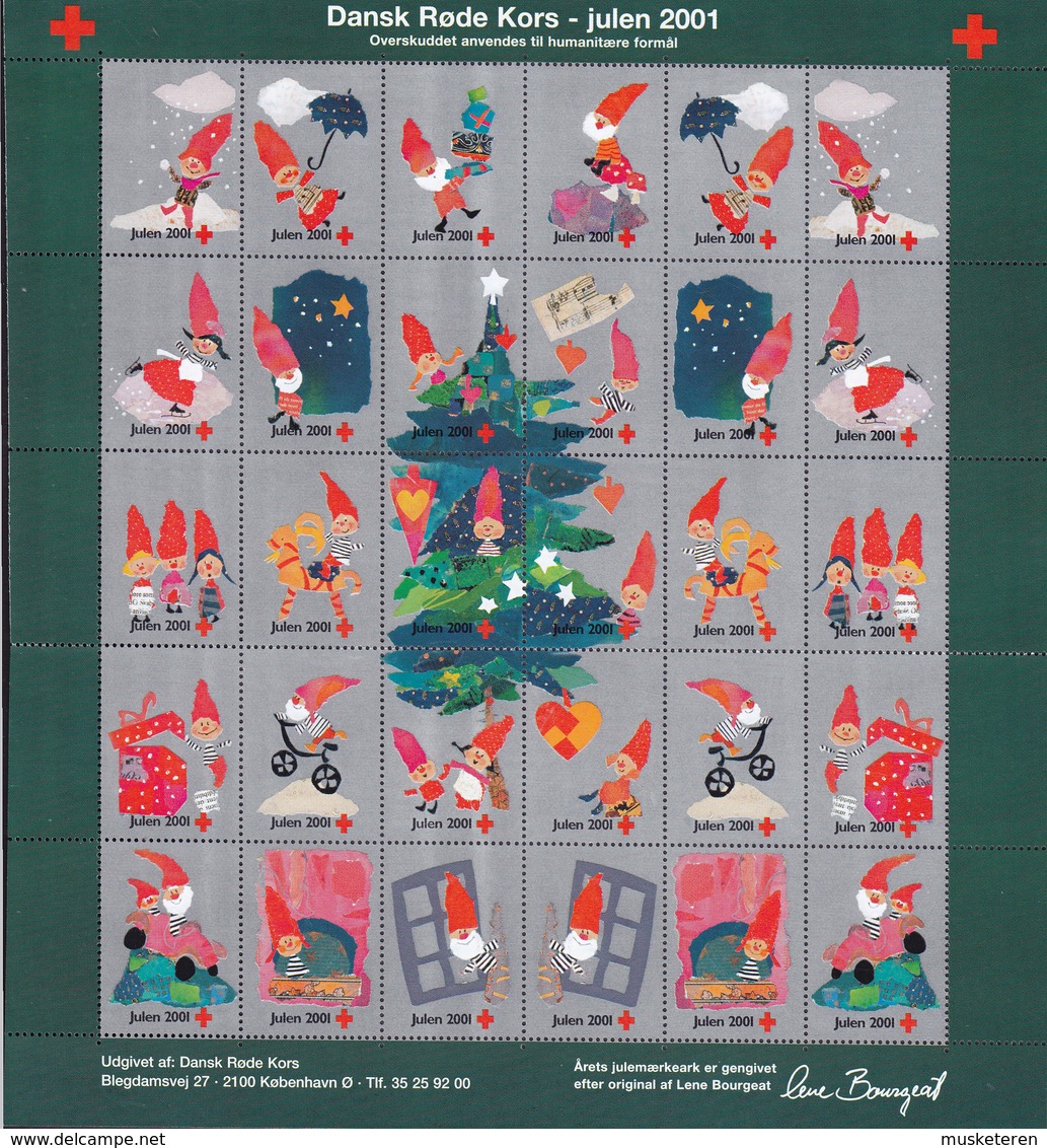 Denmark Full Sheet Christmas Seal 2001 Danish Red Cross Rotes Kreuz Croix Rouge Cruz Roja Artist : Lene Bourgeat MNH** - Ganze Bögen