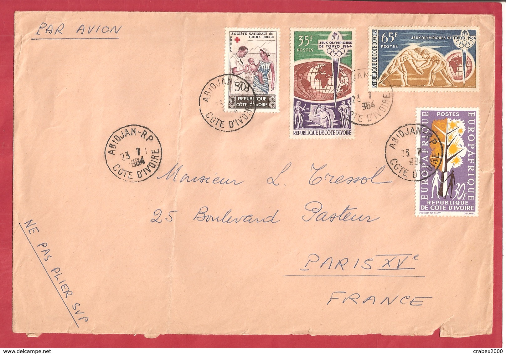 Y&T N°224+225+226+++ABIDJAN    Vers  FRANCE 1964 - Côte D'Ivoire (1960-...)