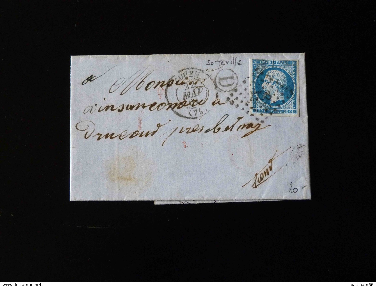 LETTRE DE SOTTEVILLE POUR DRUCOURT   -  1864  - - 1849-1876: Periodo Classico