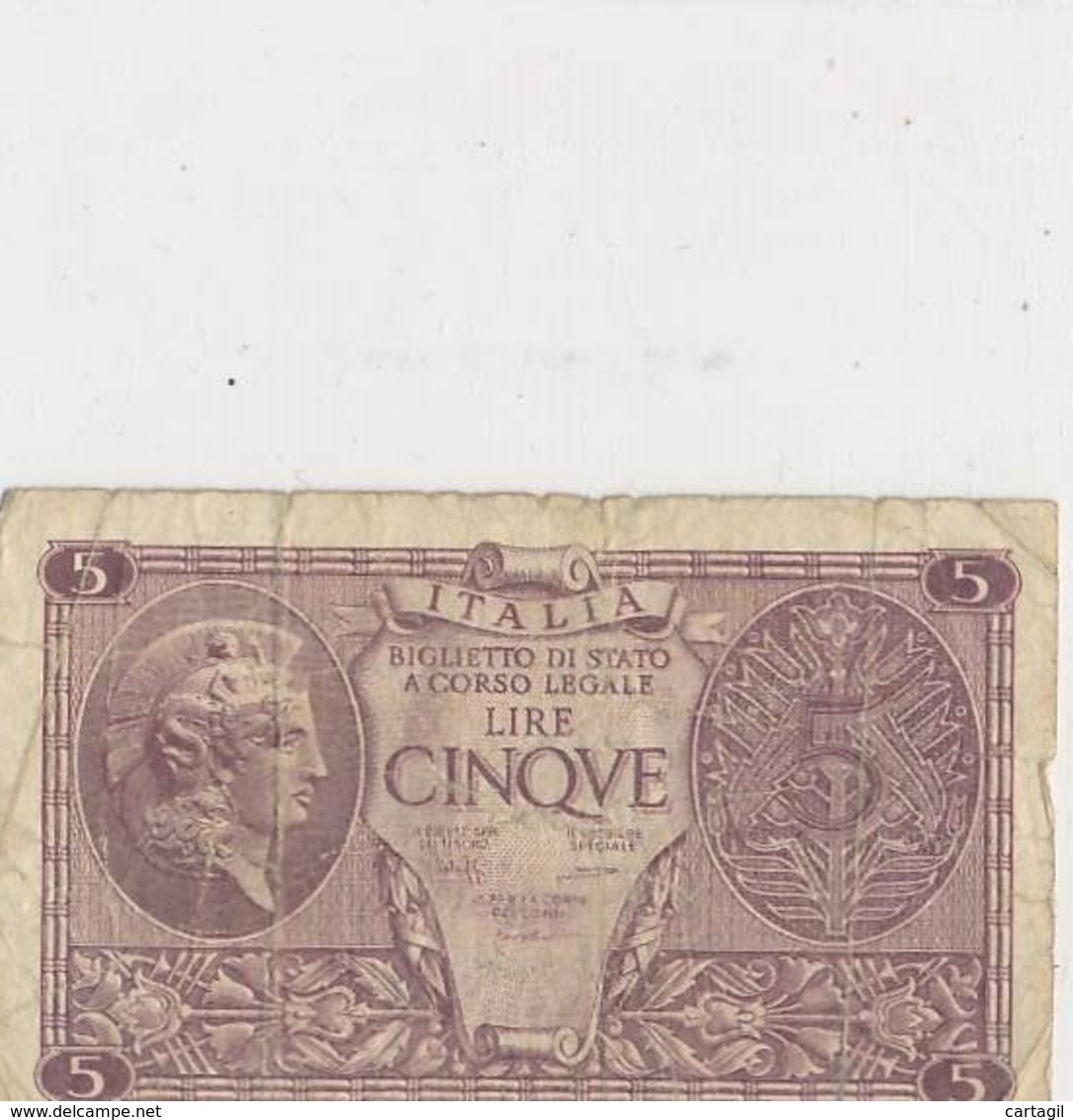 Billet - B3400 -Italie -  5 Lire 1944 ( Catégorie,  Nature état ... Se Référer Au Double Scan) - Italia – 5 Lire