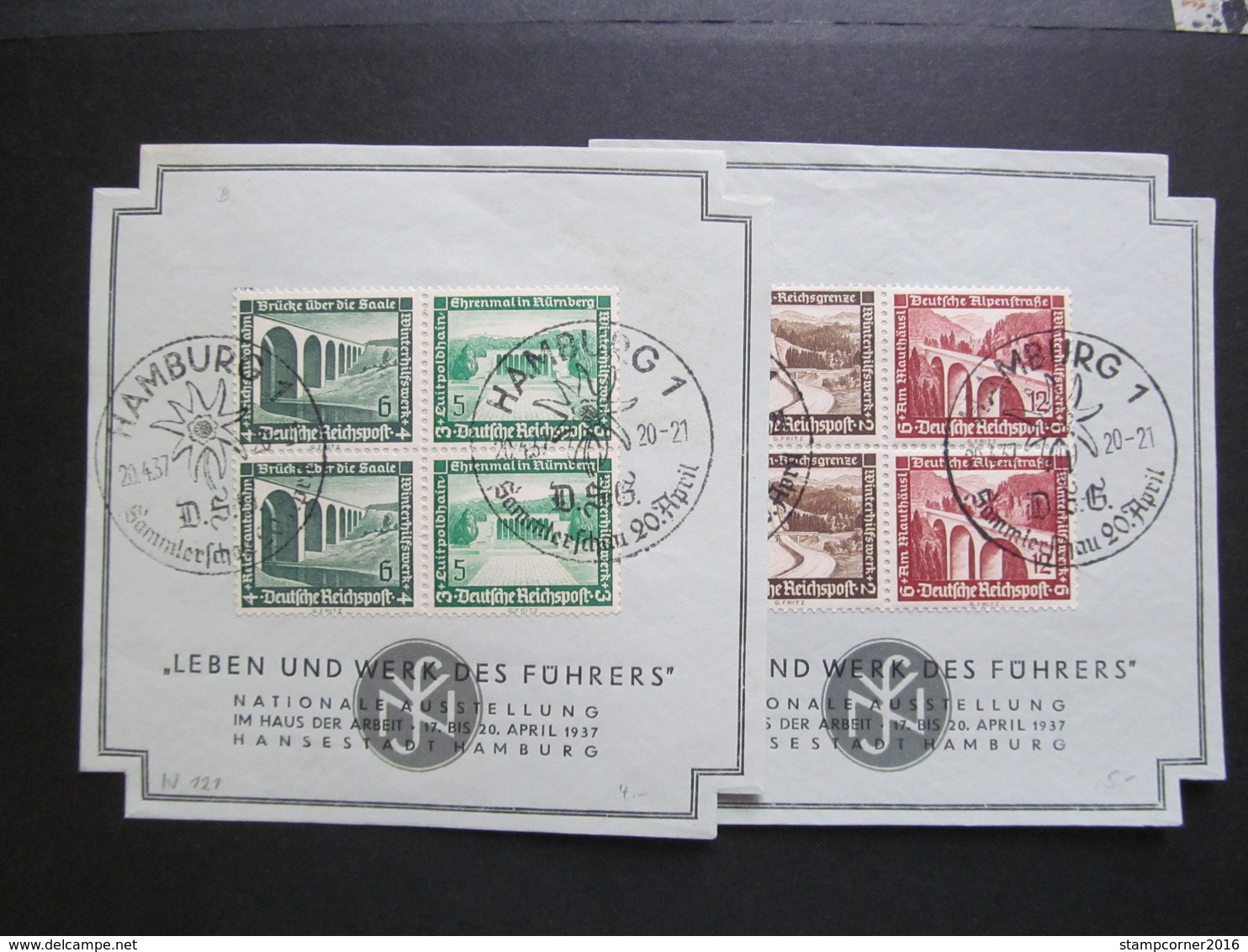 DR-ZD Nr. W115 + W121, 1936, Gedenkblatt, Sonderstempel Hamburg *DEL2104* - Briefe U. Dokumente