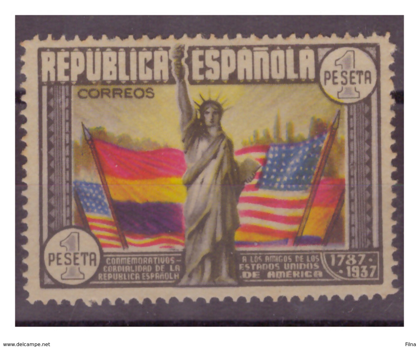 SPAGNA - 1938 - 150° ANNIV. COSTITUZIONE DEGLI STATI UNITI. DUE MACCHIE SULLA GOMMA. - MNH** - Nuovi