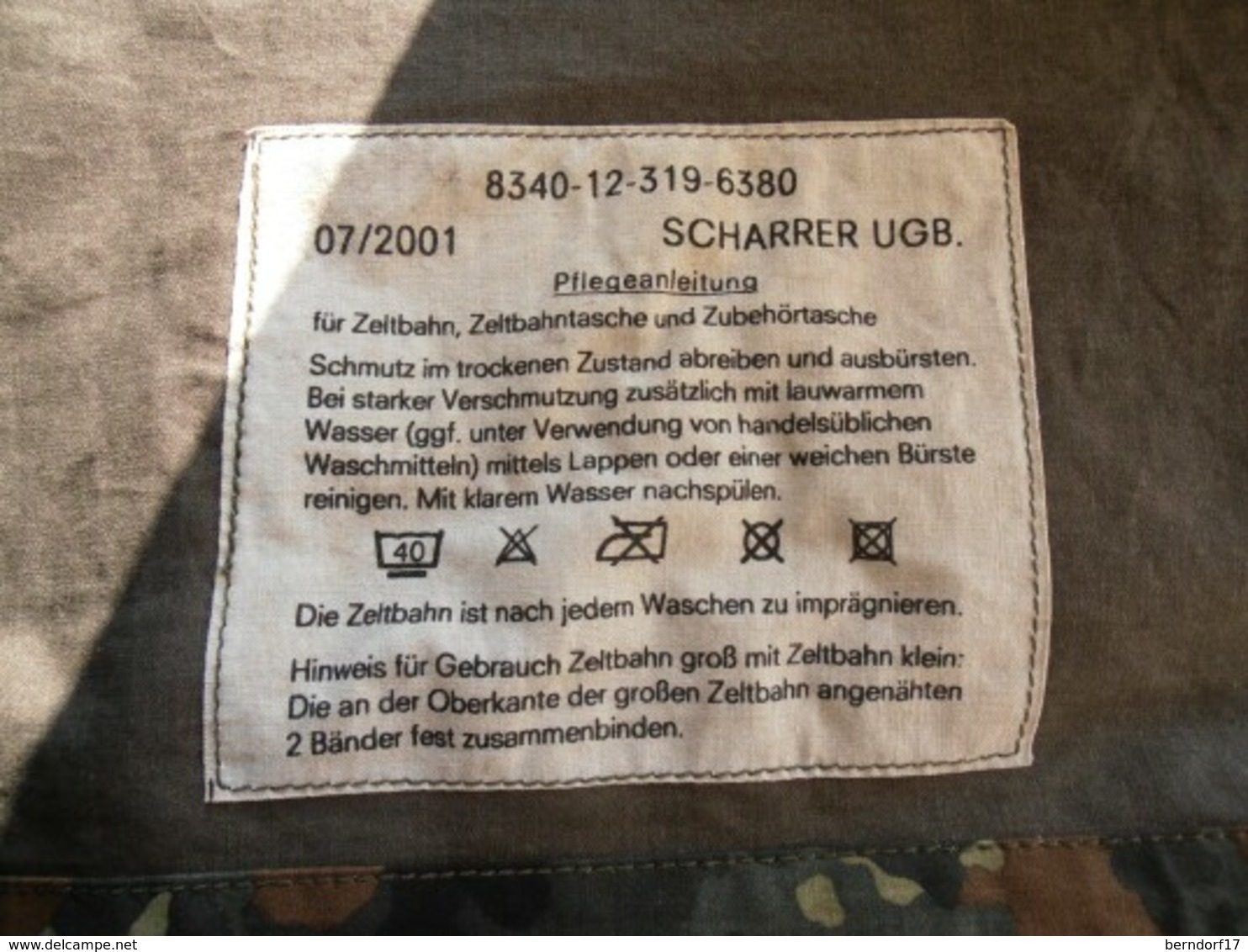 BW BUNDESWEHR ZELTBAHNTASCHE - Equipaggiamento