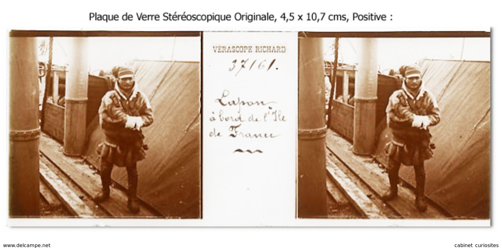 Photo Ancienne Originale Stéréoscopique - LAPON - A Bord De L'Île De France - Paquebot  -  Relief - 3D - STEREO - Plaques De Verre