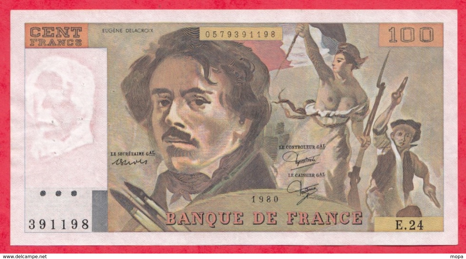 100 Francs "Delacroix" 1980 ---Fayette -F69 (04a)- Série E.24  - -VP/SUP - 100 F 1978-1995 ''Delacroix''
