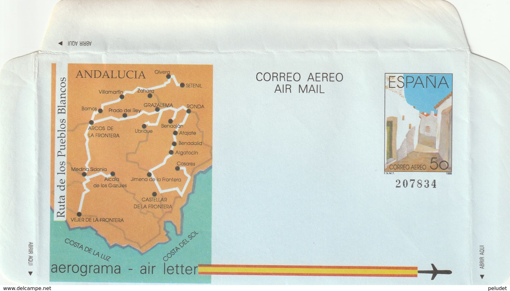 1988 España. Aerograma (Edif.213)**  1v Ruta Pueblos Blancos - 1931-....