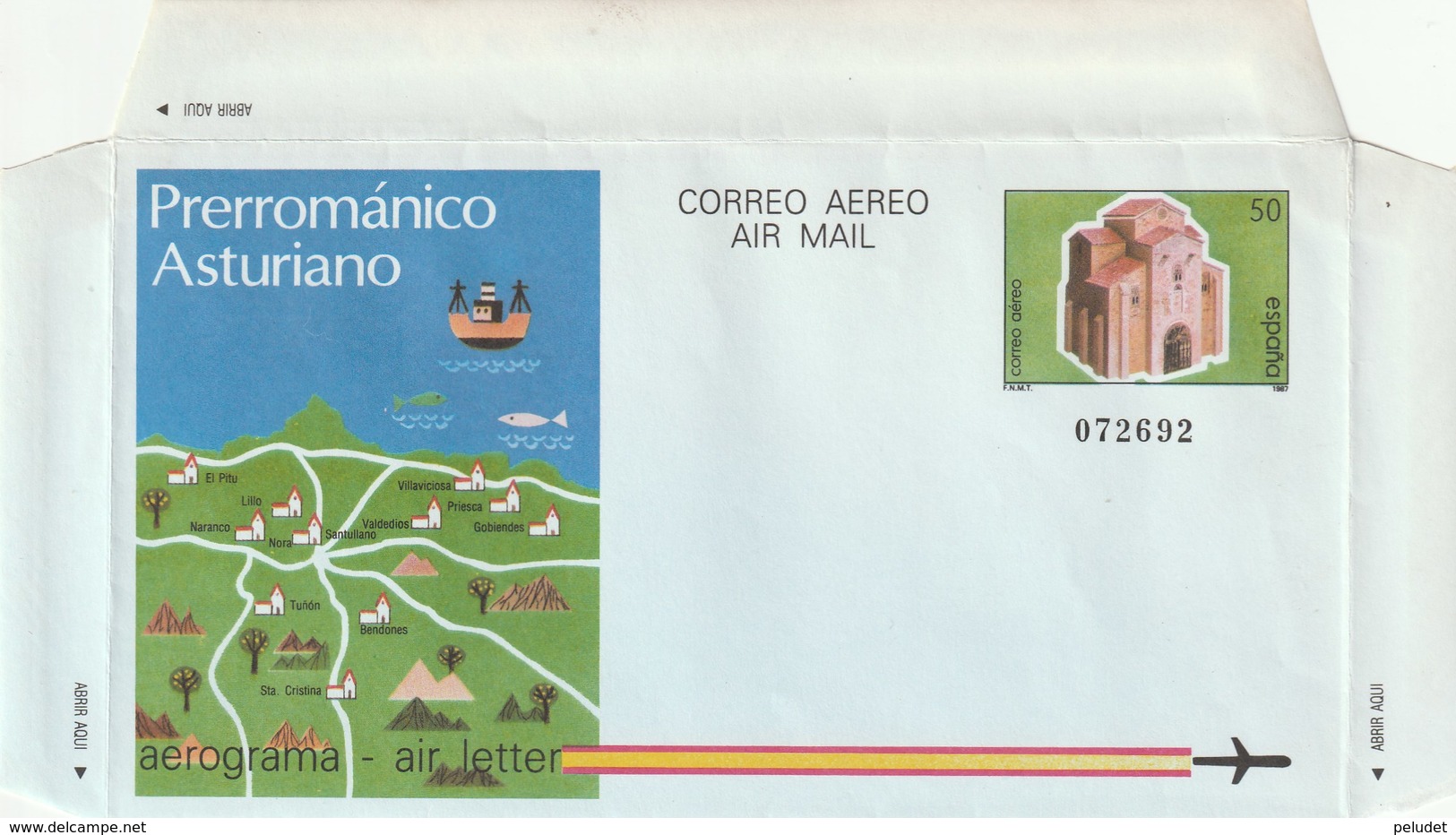 1987 España. Aerograma (Edif.212)**   1v  Prerromámico Asturiano - 1931-....