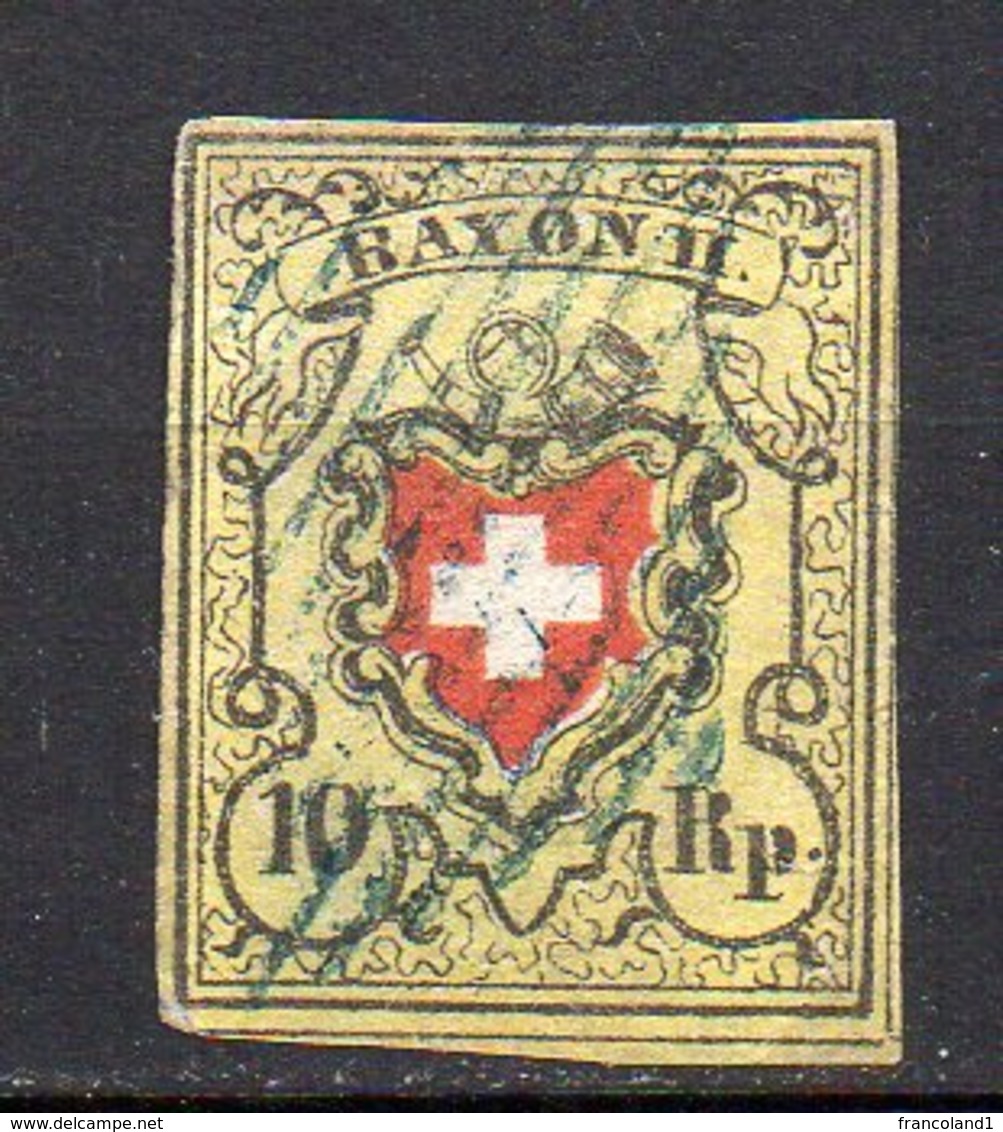1850 Svizzera Poste Federali Unificato N.15  10r  Timbrato Used - 1843-1852 Kantonalmarken Und Bundesmarken