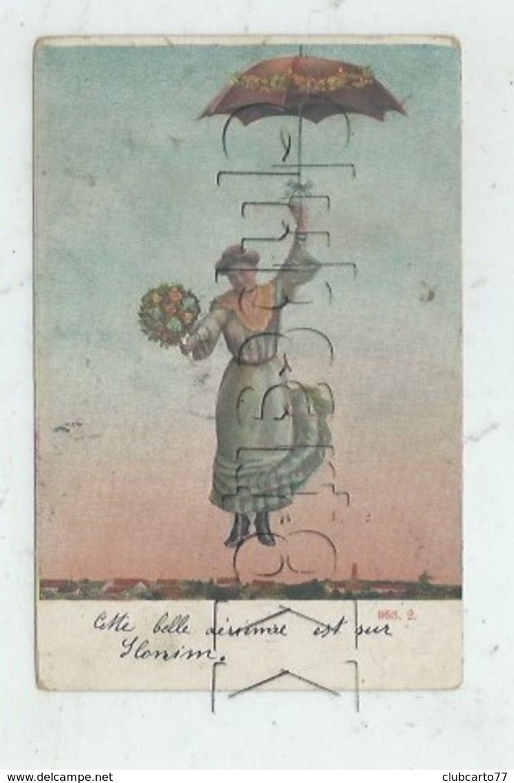 Slonim (Biélorussie, Oblitération Russe) : GP D'une Femme Volant Avec Son Parapluie Au-dessus De La Ville En 1908 PF - Autres & Non Classés