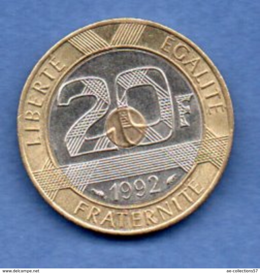 20 Francs 1992 V Fermé  --  état  TTB+ - Autres & Non Classés