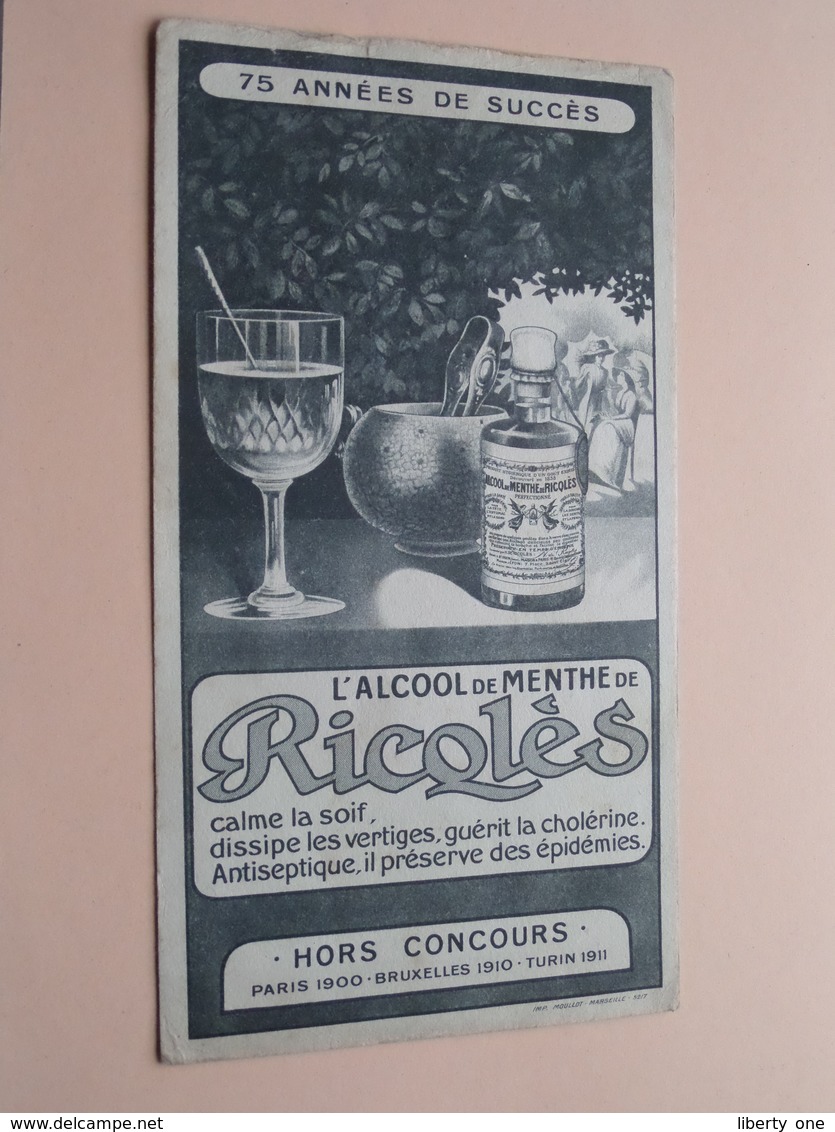 Ricqlès L'Alcool De Menthe ( +/- 11,5 X 21,5 Cm. ) Buvard Moullot Marseille ( Voir Photo ) ! - Liqueur & Bière