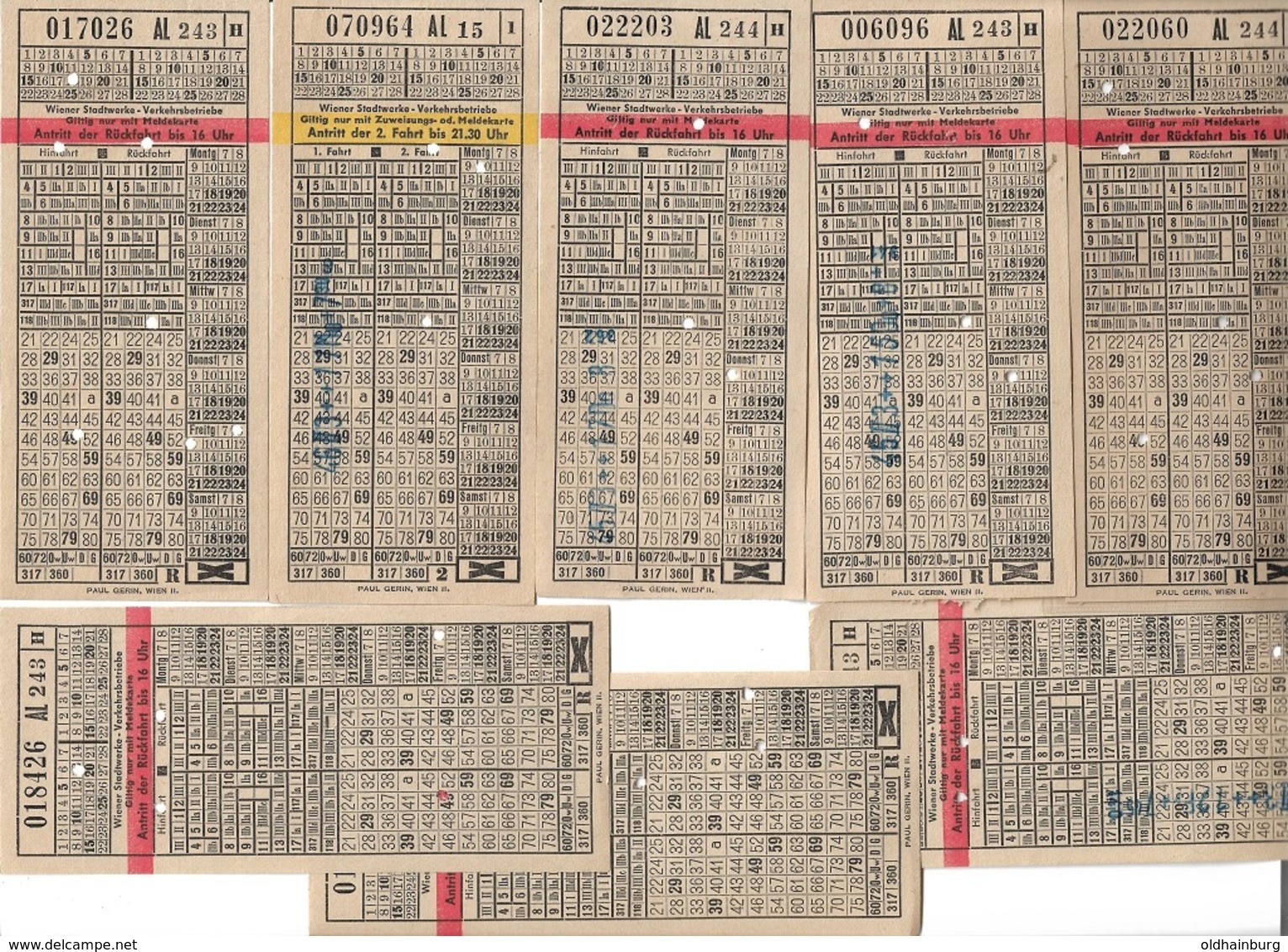 1609t: Wien, Vienne, Div. Fahrscheine Der Wiener Linien Um 1950 (?) - Tickets D'entrée