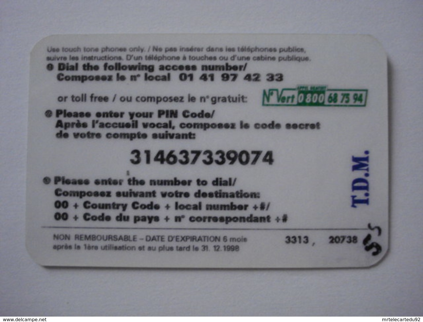 Carte Prépayée Française T.D.M. (utilisée Luxe). - Nachladekarten (Refill)