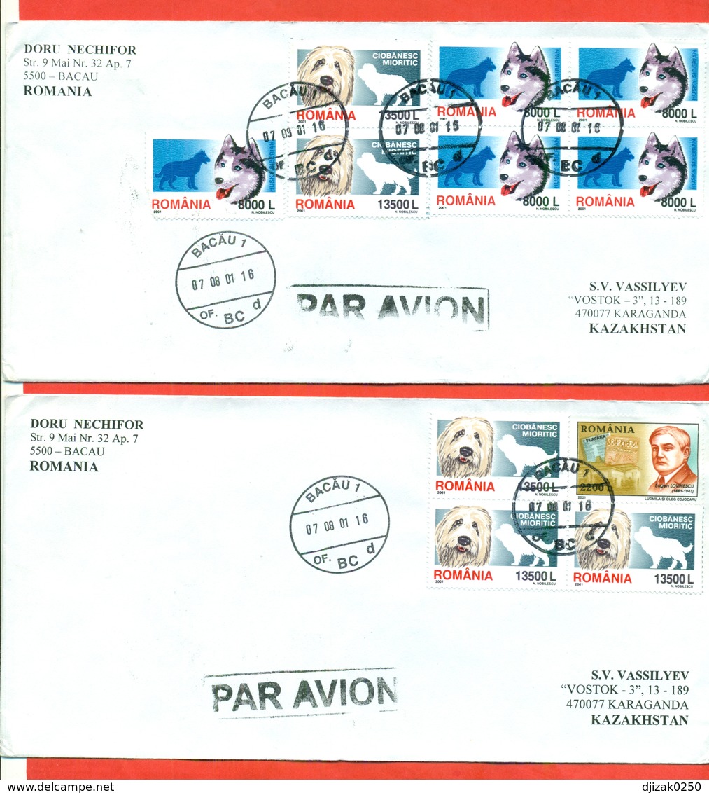 Romania 2001. Two Envelopes Passed Mail. Airmail. - Dogs