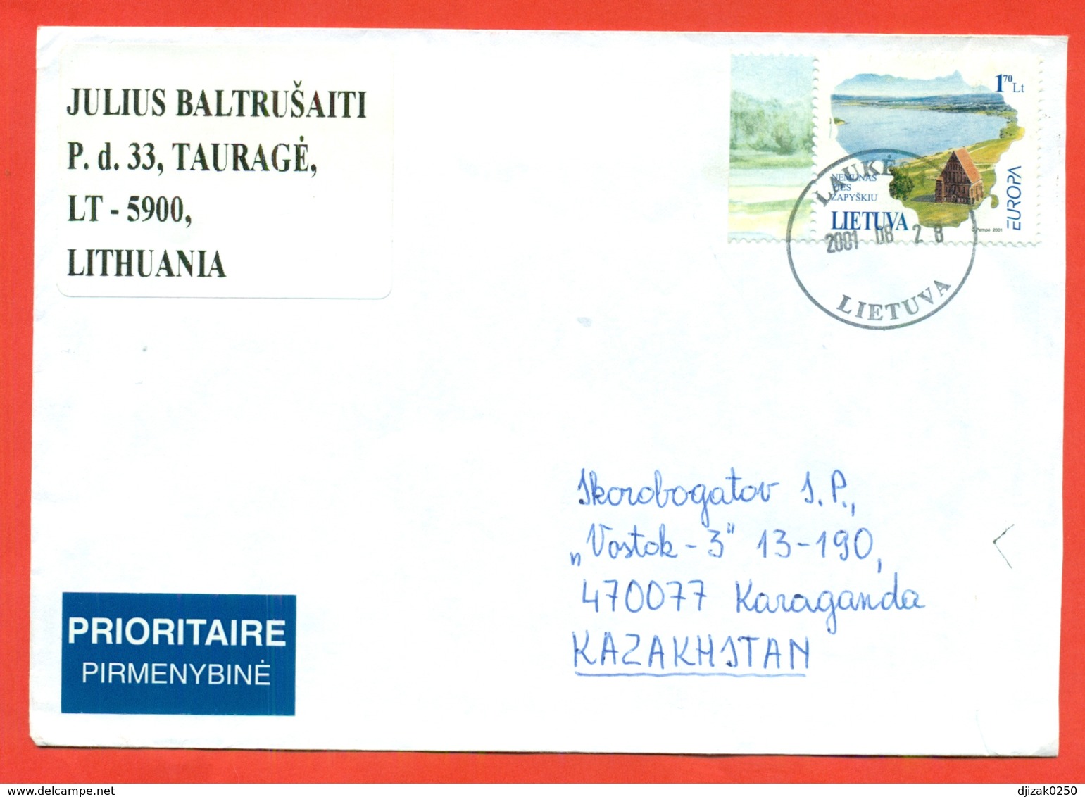 Lituania 2001. Europa. The Envelope Passed Mail. Airmail. - Castles