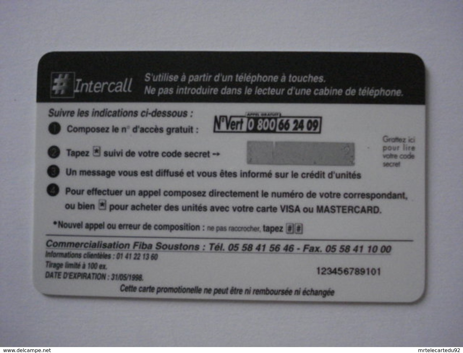 Carte Prépayée Française INTERCALL (neuve Non Gratter) Tirage 100 Ex . Carte Exceptionnelle Et Pas Signaler ! - Cellphone Cards (refills)