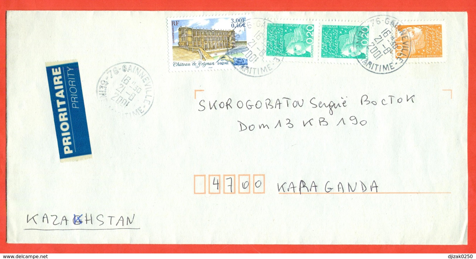 France 2001.  The Envelope Passed Mail. Airmail. - Castles