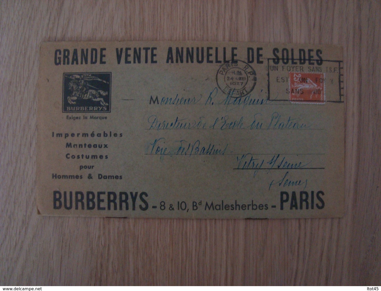 DOCUMENT PUBLICITAIRE  BURBERRYS PARIS - Publicités