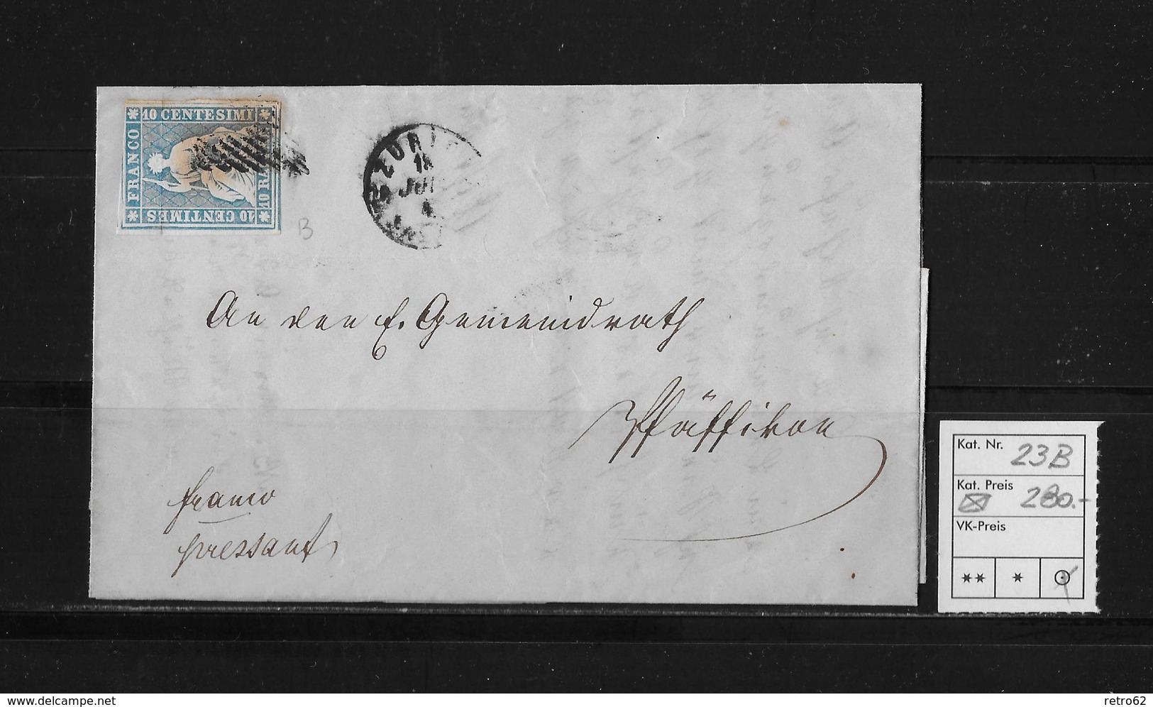 1854-1862 SITZENDE HELVETIA Ungezähnt (Strubel)  → Franco Zürich Nach Pfäffikon  SBK-23B/B1 - Lettres & Documents