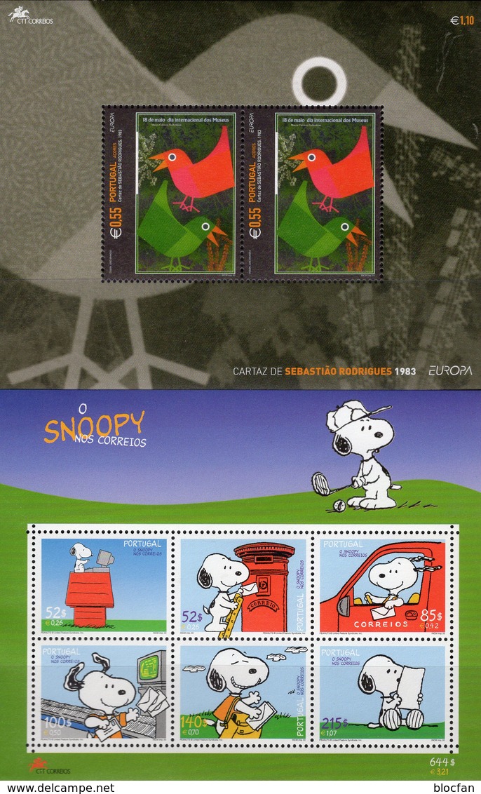 Post -Snoopy 2000 Portugal Block 165+Acores Bl.25 ** 12€ Brief CEPT Hb S/s Blocs M/s Art Sheets Comic Bf Philatelic - Blocks & Kleinbögen