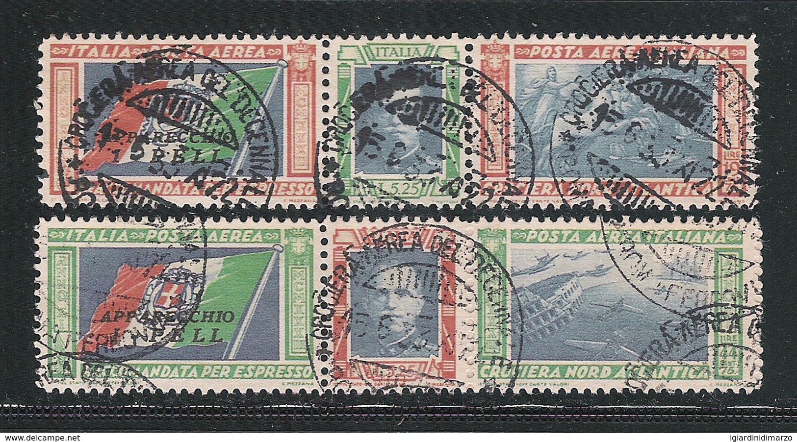 REGNO D'ITALIA -1933 - POSTA AEREA - 2 Vignette Usate Trittico CROCIERA NORD ATLANTICA - In Buone Condizioni. - Erinnophilie