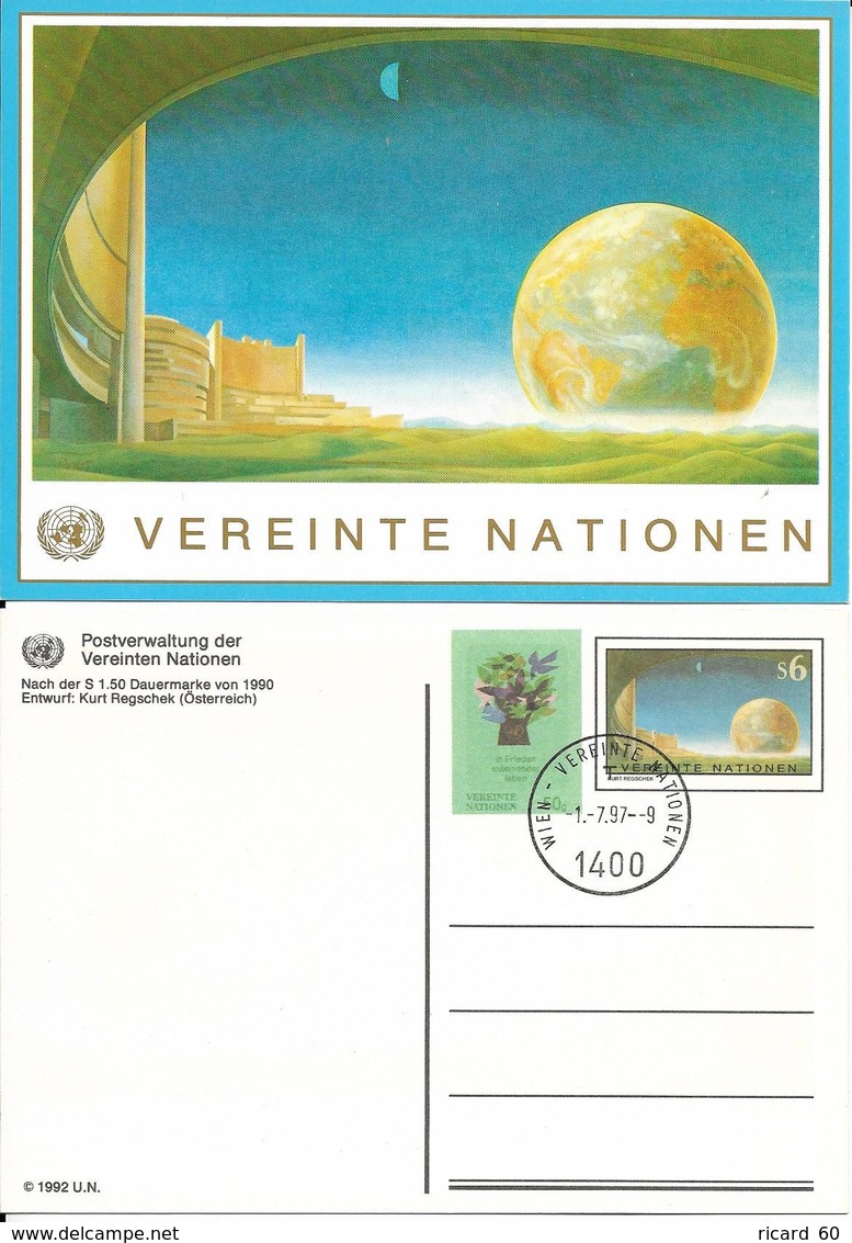 Onu, United Nations, Nations Unies, Bureau De Vienne, Entier Postal 1992, émis En 1997, Globe Terrestre , Oblitéré - Lettres & Documents