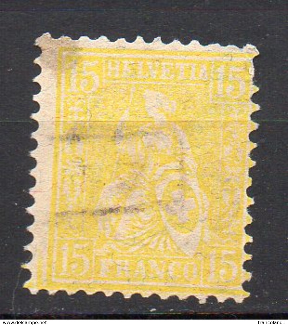 1867 Svizzera Helvetia Unificato N. 44  15 C Giallo Timbrato Used - Usati