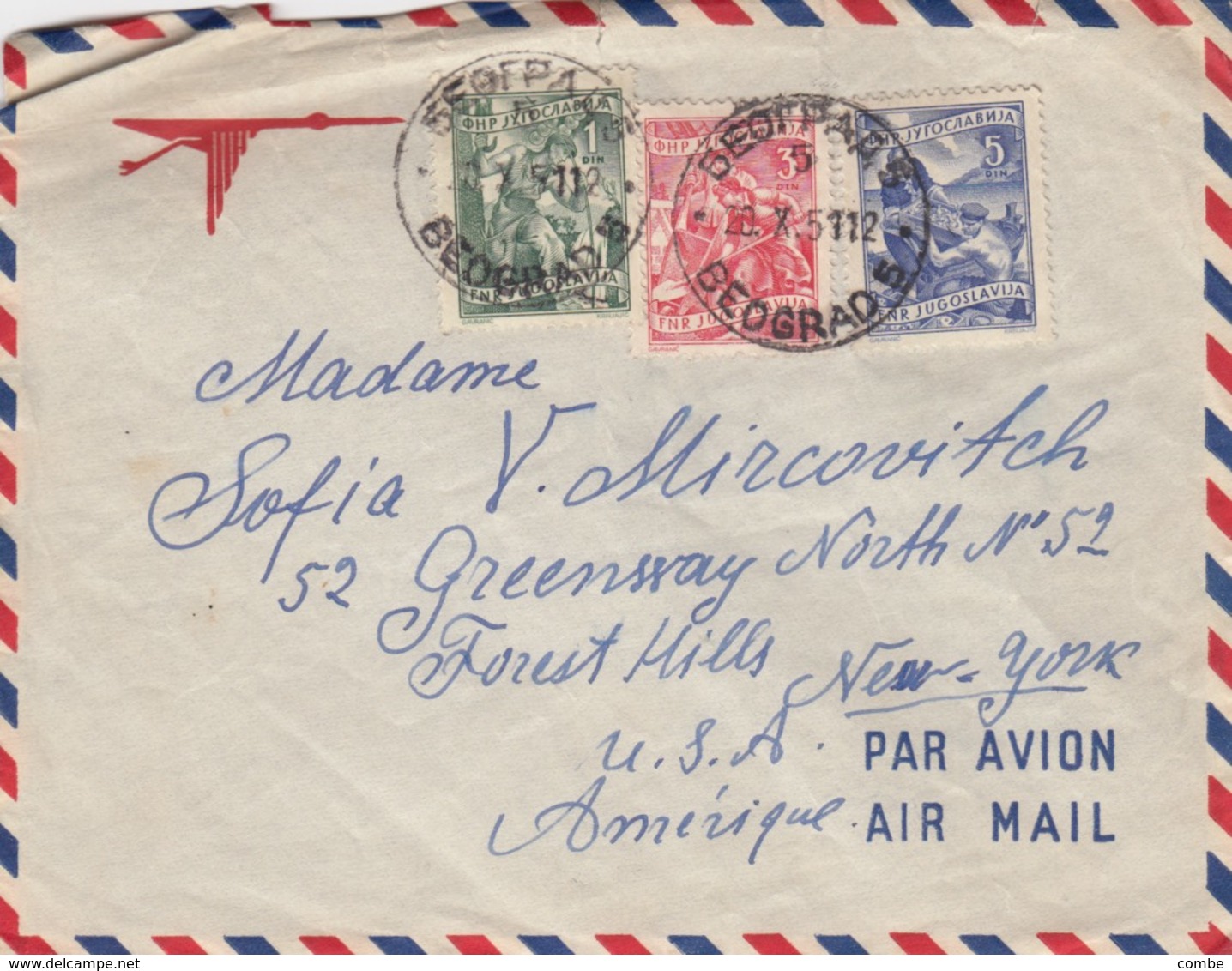 COVER YUGOSLAVIA TO NEW-YORK - Autres & Non Classés