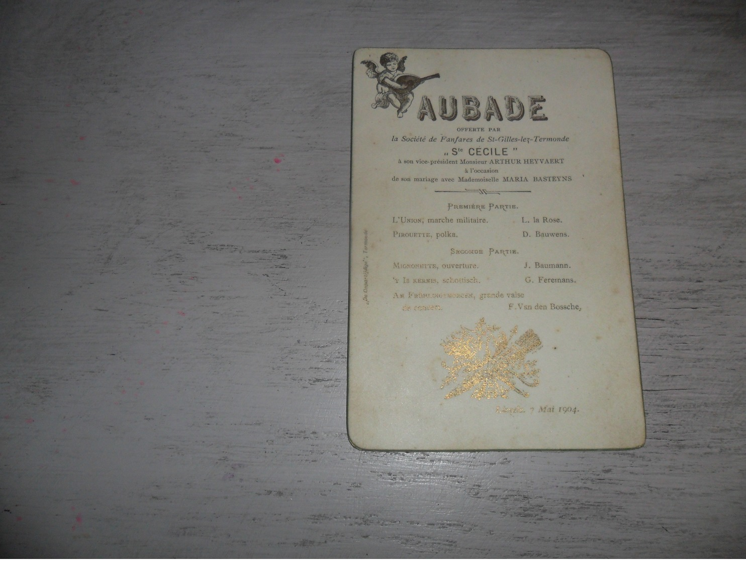 Menu ( 117 )   Aubade  Fanfare " Ste Cécile "  St - Gilles - Lez - Termonde  Sint Gillis Dendermonde  1904 - Liezele - Menus