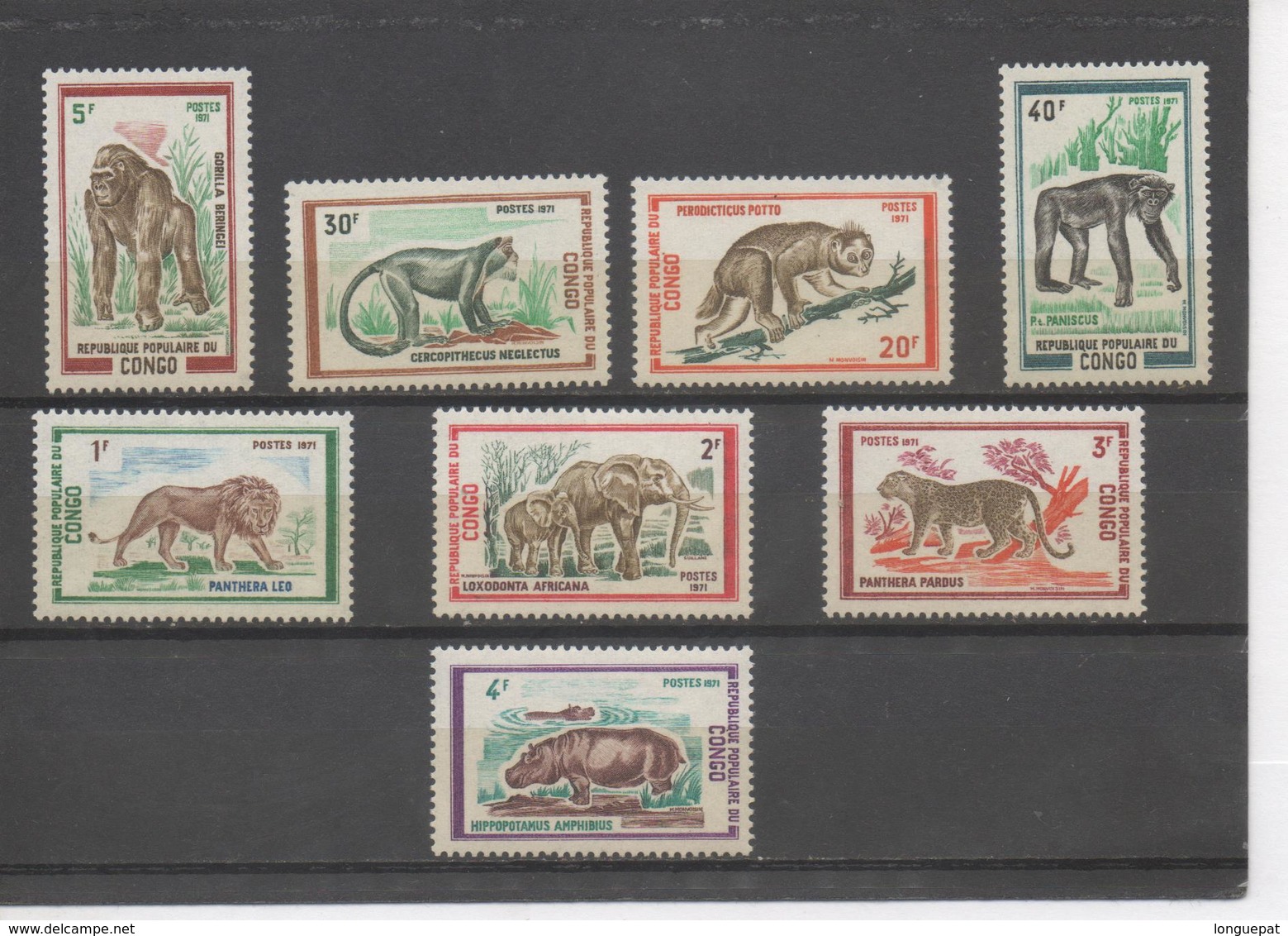 CONGO - Faune - Animaux Sauvages ; Lion, Eléphant, Panthére, Hippopotame, Gorille, Cercopithéque, Chimpanzé, - Neufs