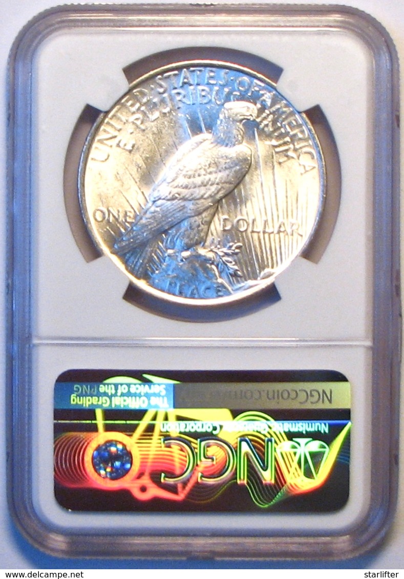 1923 Peace Silver Dollar. NGC Certified MS63. M20. - 1921-1935: Peace (Paix)