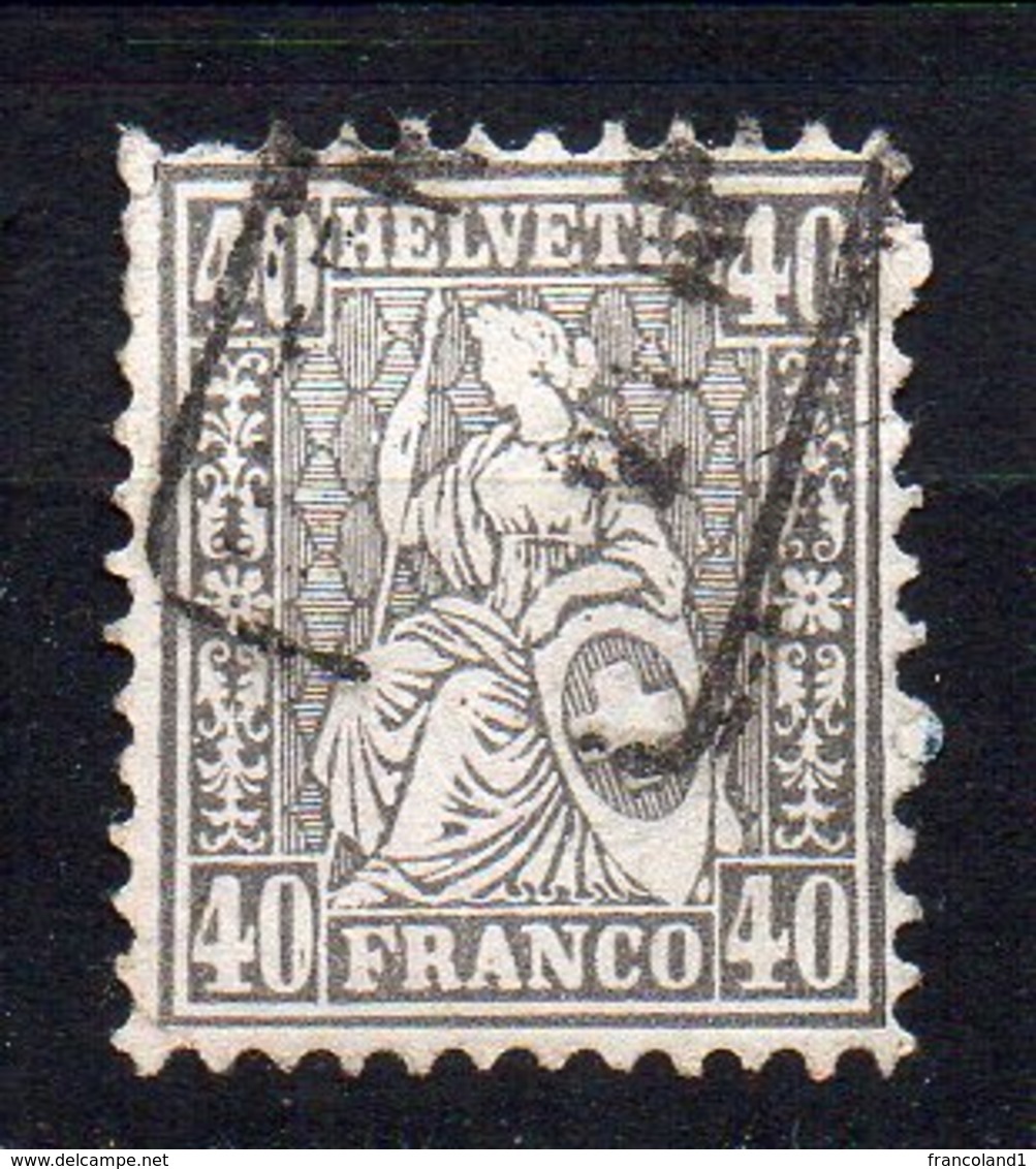 1867 Svizzera Helvetia Unificato N. 47  40 C Grigio Timbrato Used - Usati