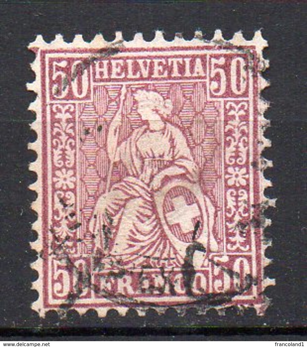 1867 Svizzera Helvetia Unificato N. 48  50 C Lilla Timbrato Used - Usati