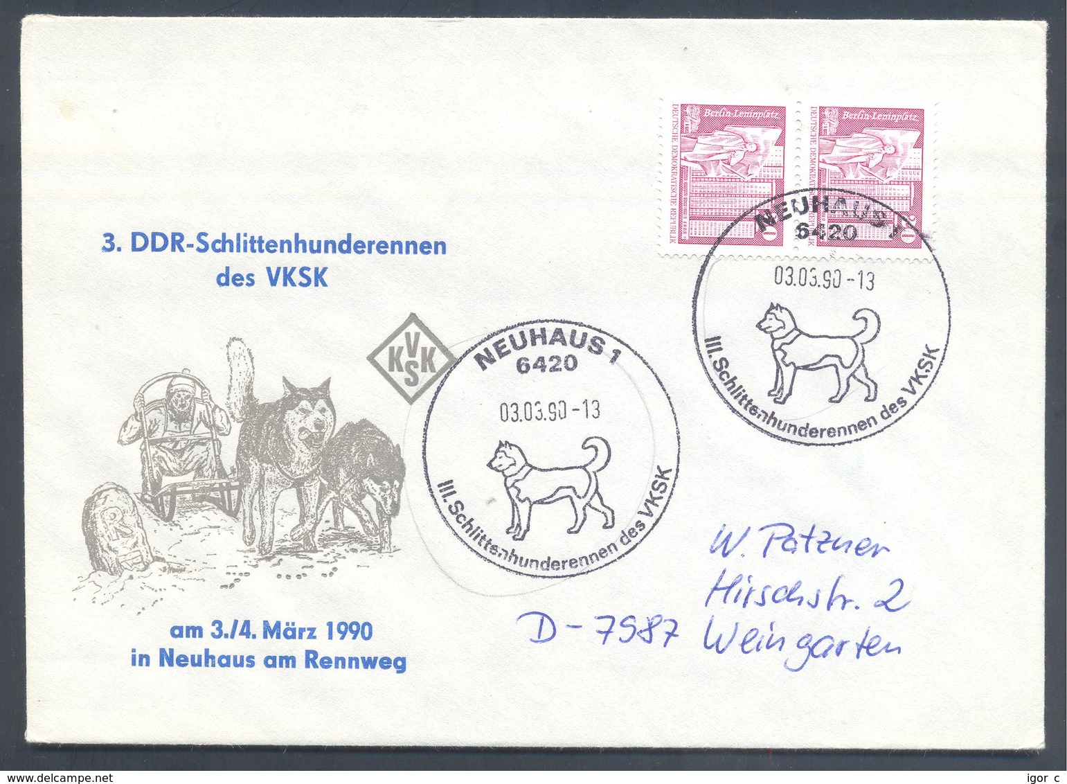 Germany DDR 1990 Cover: Sled Dog Hund Cien; Schlittenhunde; Hasky; Neuhaus Am Rennweg - Sonstige & Ohne Zuordnung